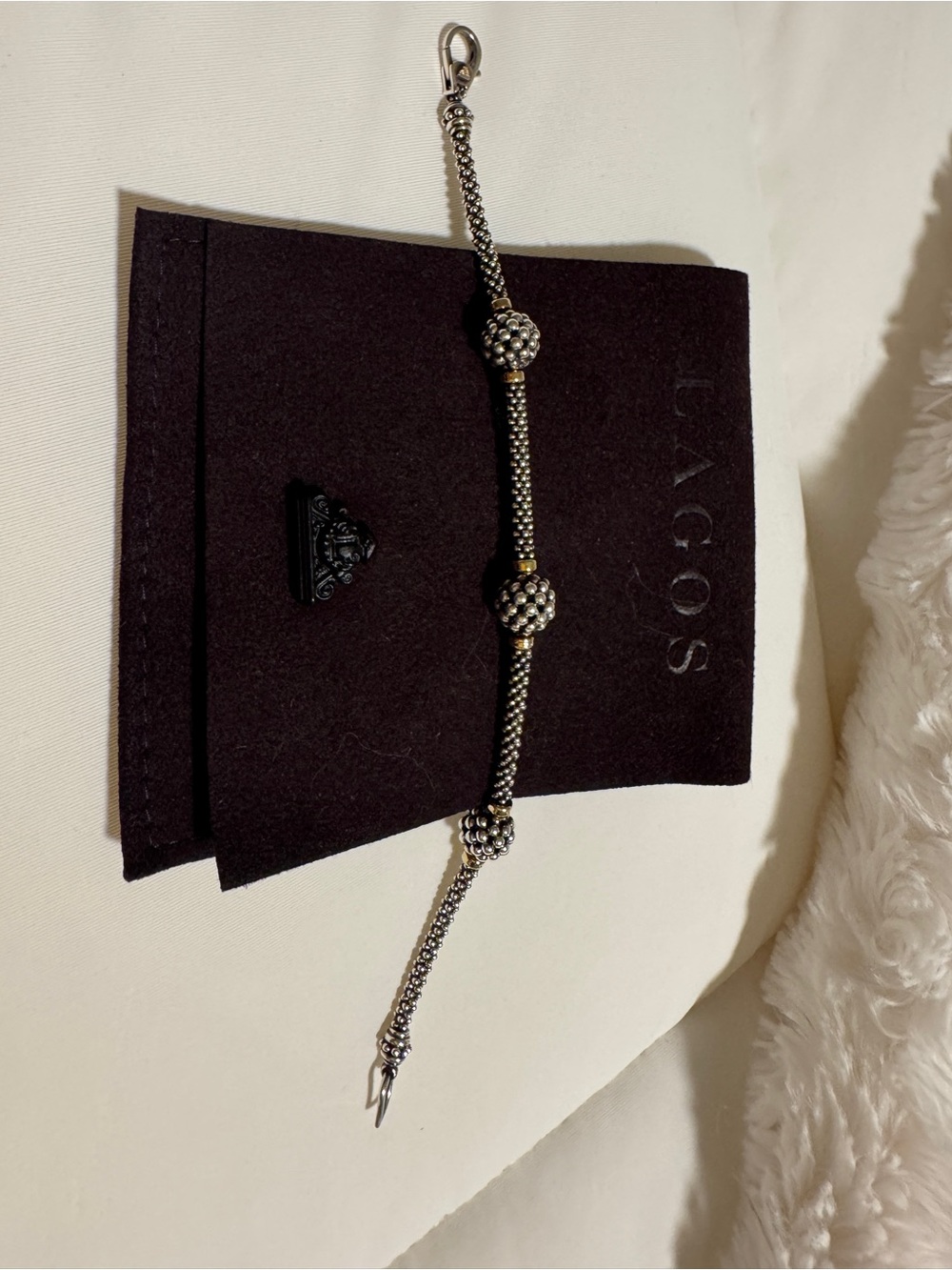 LAGOS Silver Caviar Three-Station Bracelet with Gold Accents - Picture 3 of 9